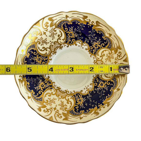 Crown Staffordshire Saucer Cobalt Blue Gold Floral Gilded Bone China England - Picture 8 of 8